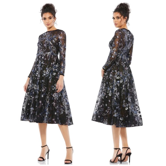 Mac Duggal Dresses Nwt Mac Duggal Sequin Tea Length Aline Dress In Black Multi Sz 6 Style